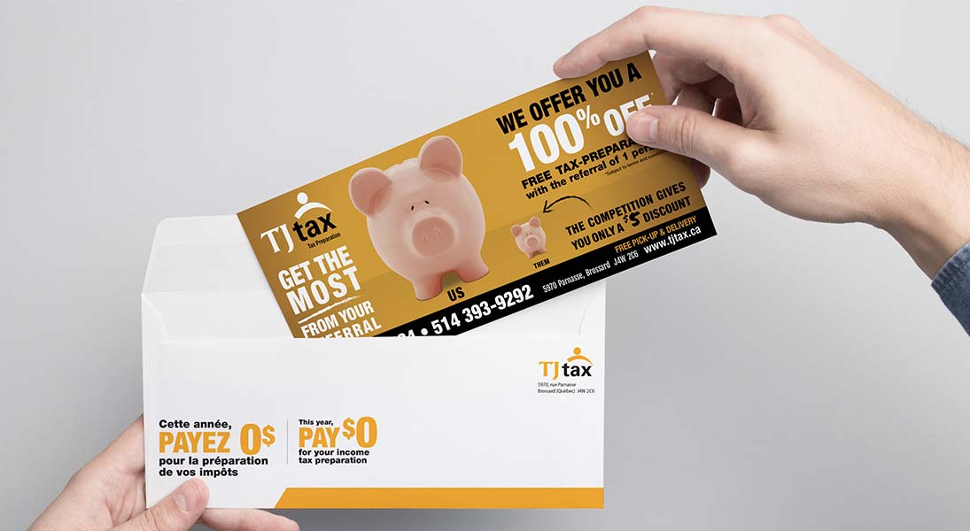 Flyer TJ tax - conception design graphisme laval campagne publicitaire energik