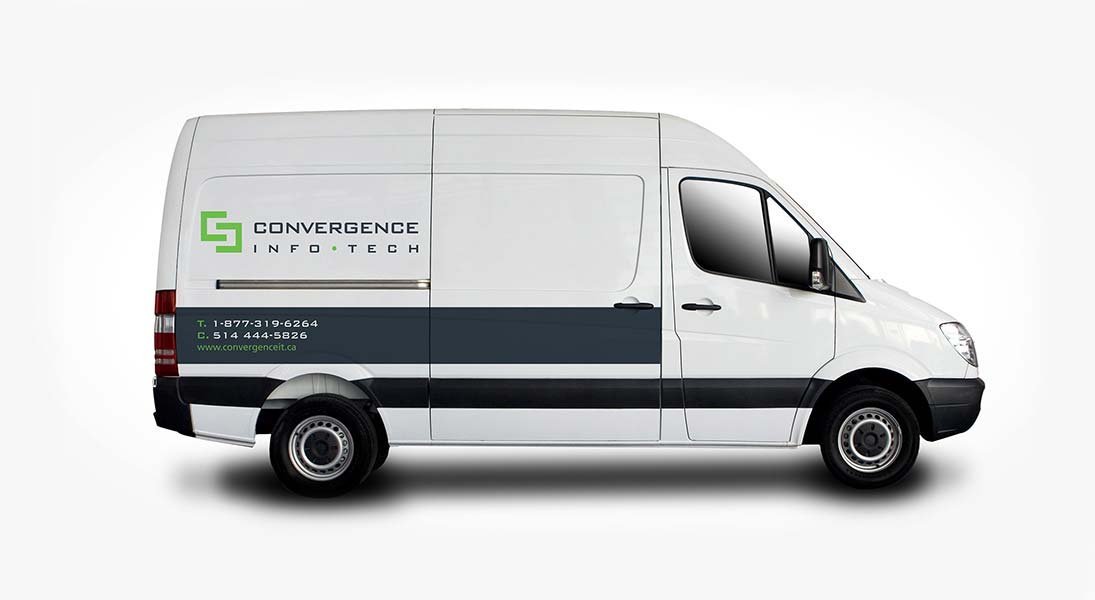Habillage vehicule convergence info tech - renovation wrap conception design graphisme laval energik