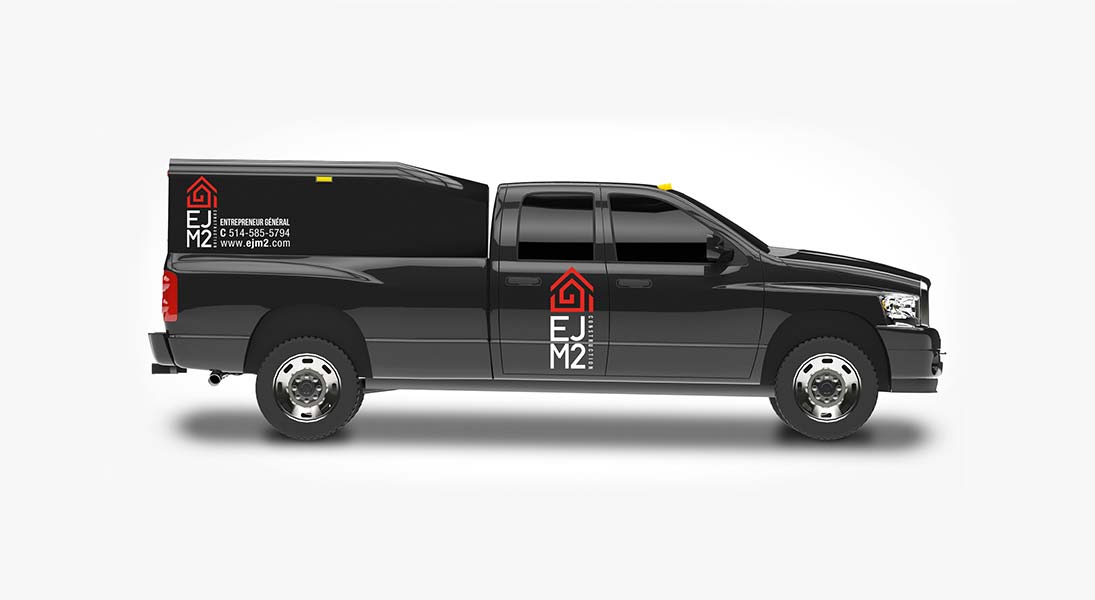 Habillage vehicule ejm2 construction - renovation wrap conception design graphisme laval energik