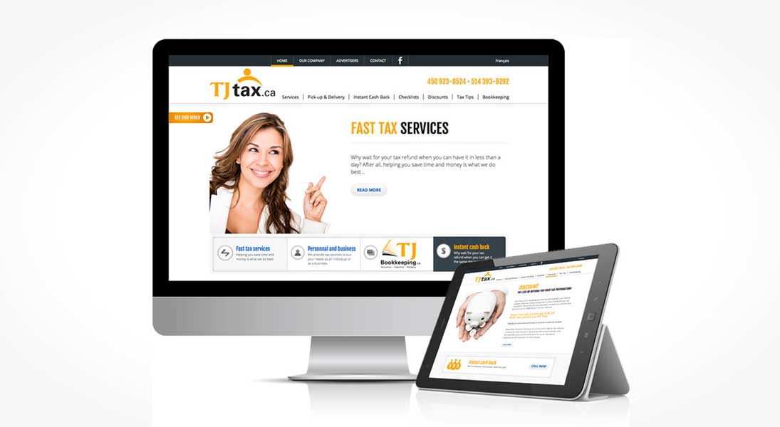 Site web tj tax - web site  conception design graphisme laval energik