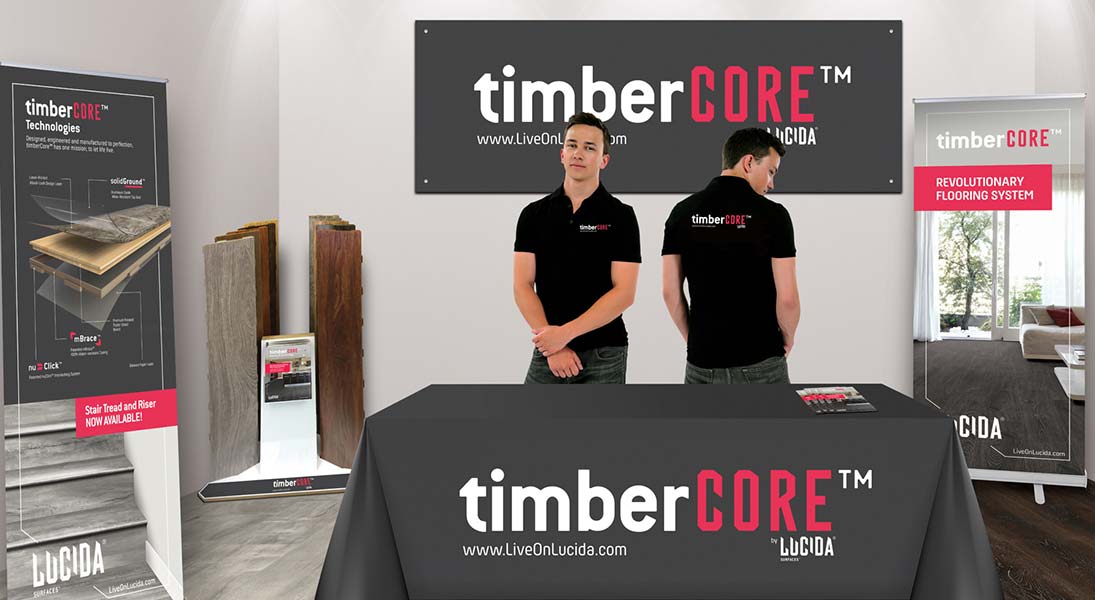 Kiosk banner display timbercore - conception design graphism laval stand kiosk energik