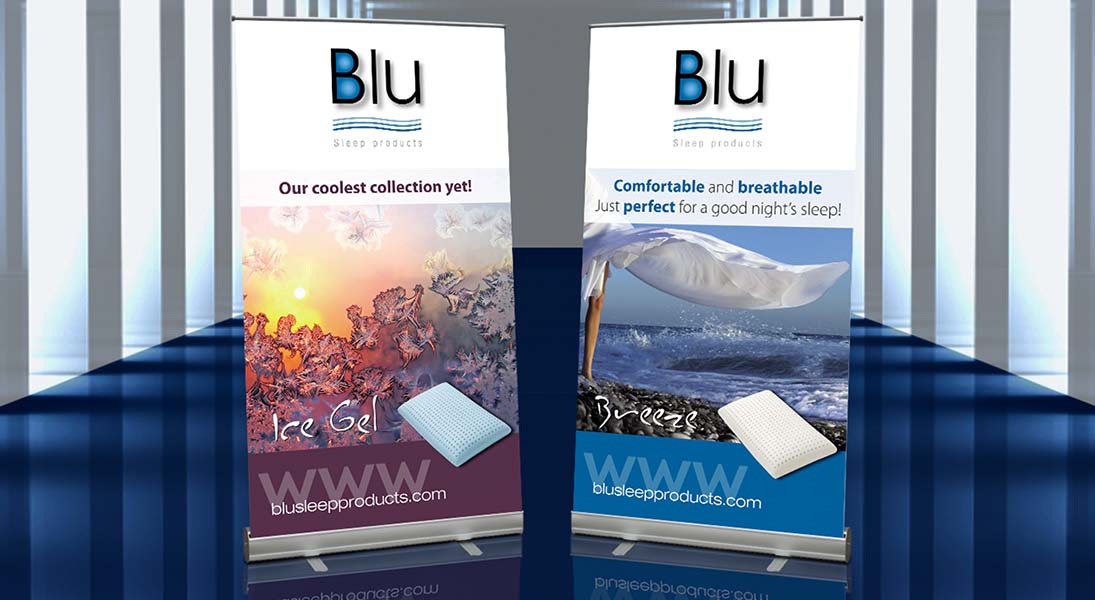  Rollup banner Blu sleep products - conception design graphism laval stand kiosk energik