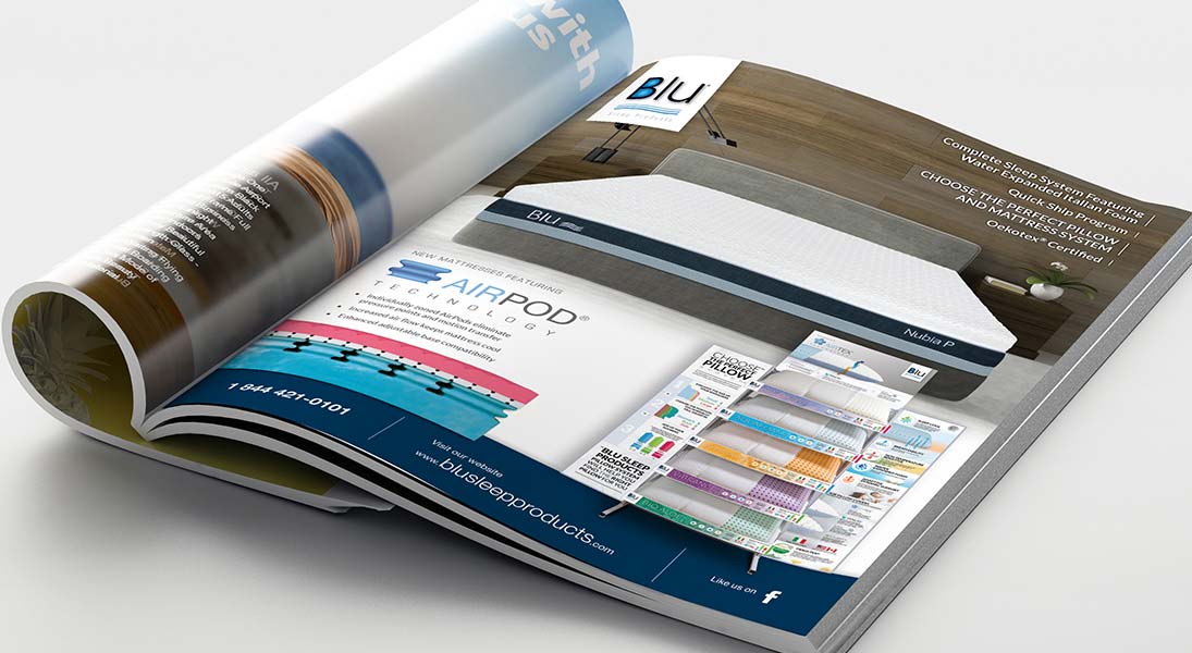 Publicité magasine Blu sleep product - conception design graphisme laval campagne publicitaire energik