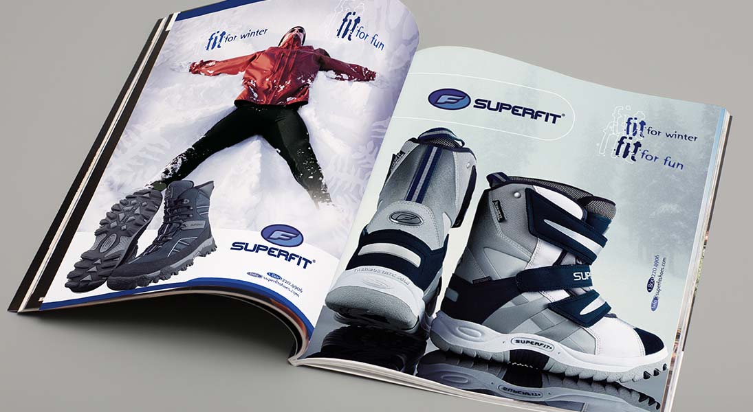Publicité chaussures superfit - conception design graphisme laval campagne publicitaire energik