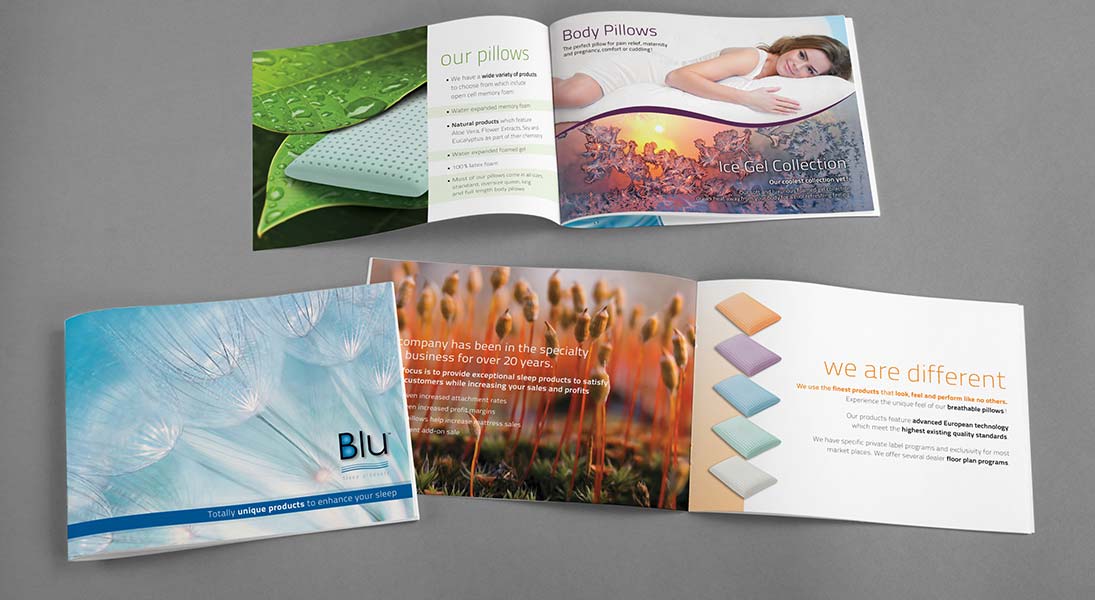 Feuillets Blu sleep products - conception design graphisme laval imprimé energik