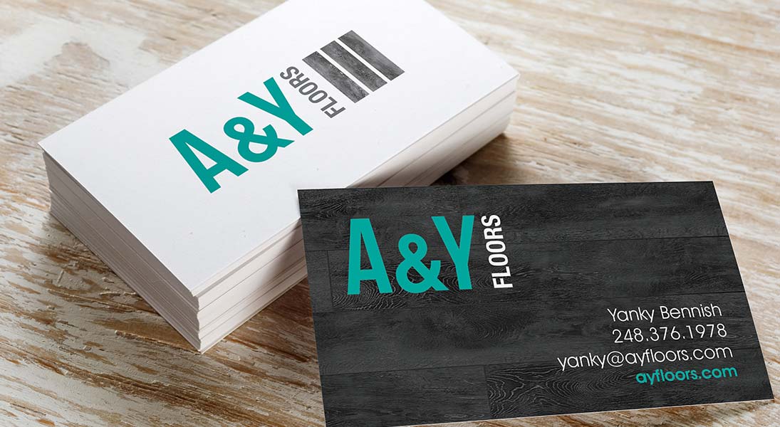 logo and business card a&y floors - floor manufacturer logo stationery conception design graphism laval energik