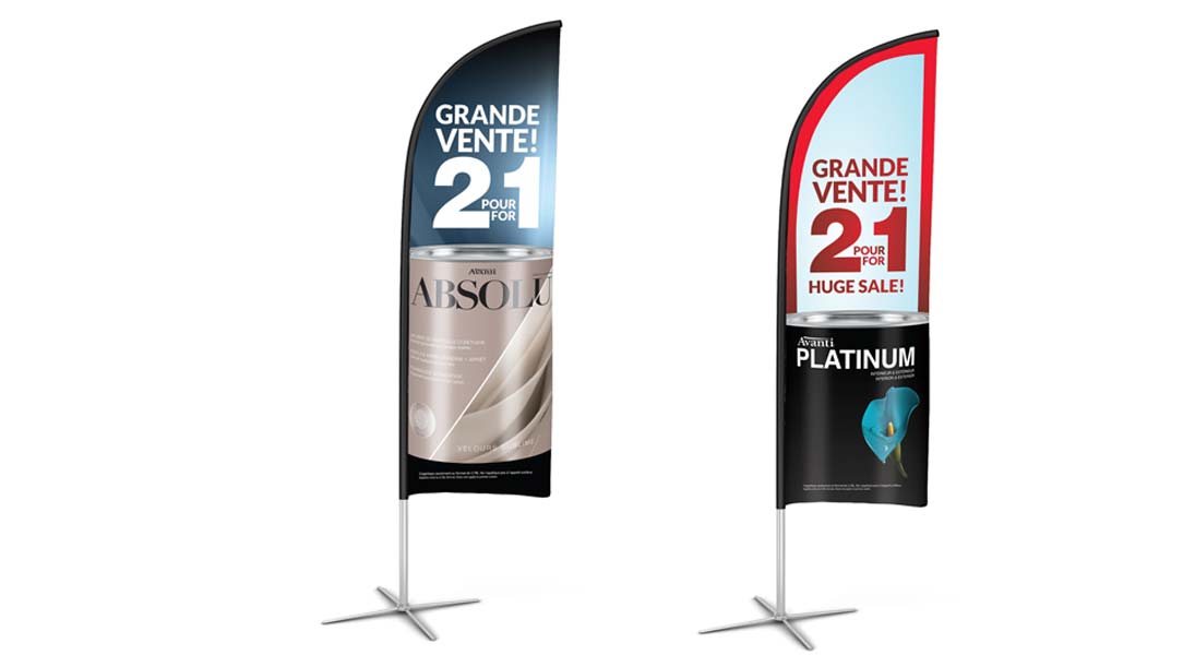 Drapeaux Denalt Avanti - conception design graphism laval stand kiosk energik